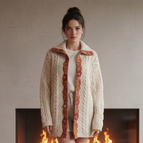 Yorkshire Knitting Company Vintage Cardigan Ecru & Red Embellishment Size Med. - Picture 11 of 11